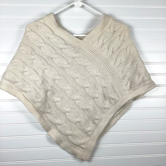 Express Design Studio Cream 100% Cashmere Cable Knit Poncho Wrap Size O/ S - Picture 1 of 12
